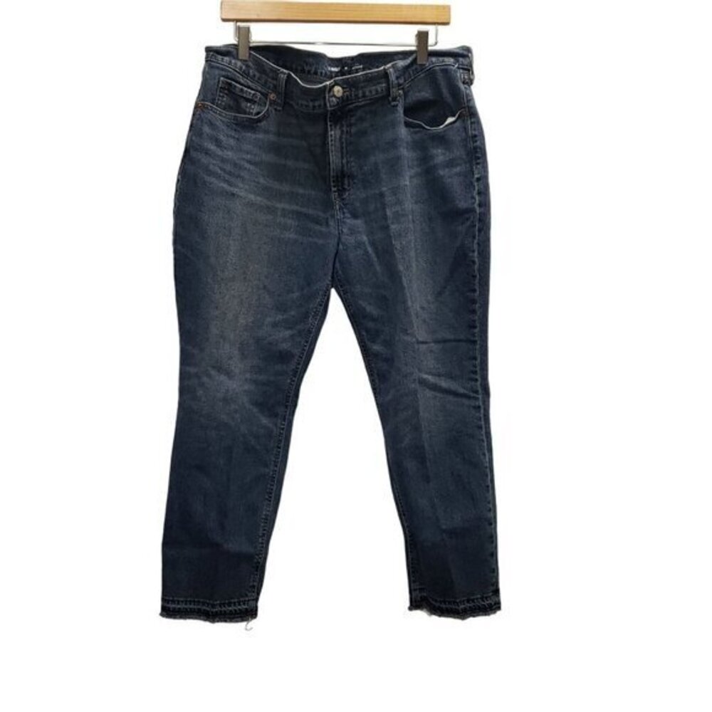 Old Navy Mid-Rise‎ Boyfriend Womens Jeans Size 16 Blue Denim Raw Hem Pre-Owned